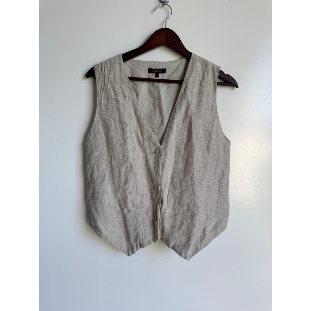 Quince European Linen Vest Flax Beige V-Neck Waistcoat Minimalist Boho Small
